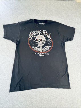 Grateful Dead Shirt Mens Large Liquid Blue Skull 1980 On The Road Again Tee